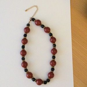 Beads of Terracotta, Black and Goldtone Necklace.